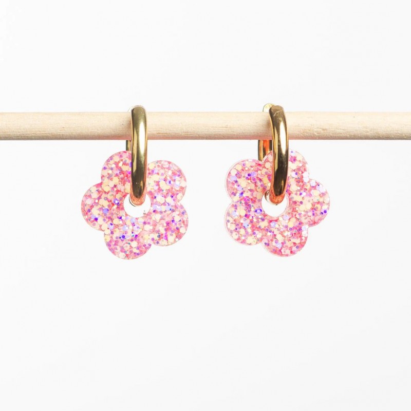 Boucles d'oreilles créoles Fleur - Mix Rose Boucles d'oreilles créoles Fleur - Mix Rose