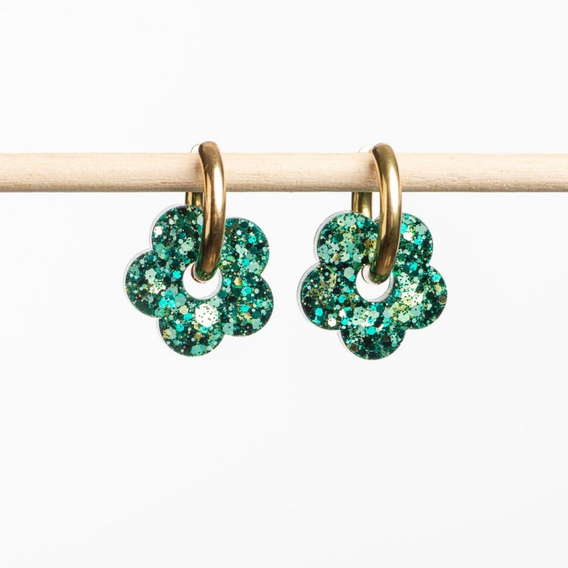 Boucles d'oreilles créoles Fleur - Mix Vert Boucles d'oreilles créoles Fleur - Mix Vert