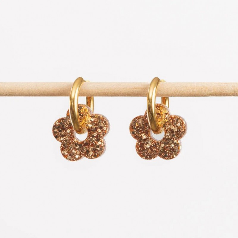 Boucles d'oreilles créoles Fleur - Champagne Boucles d'oreilles créoles Fleur - Champagne
