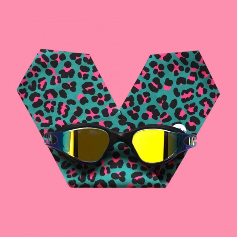 Lunettes de piscine avec bandeau adultes - Léopard vert et rose