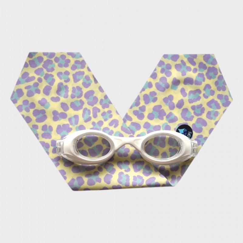 Lunettes de piscine avec bandeau enfants - Léopard jaune et lila Lunettes de piscine avec bandeau enfants - Léopard jaune et lila