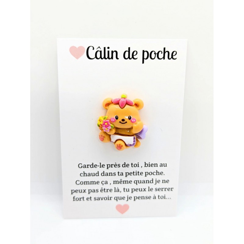 Carte Câlin de Poche - Ourson fleur Carte Câlin de Poche - Ourson fleur