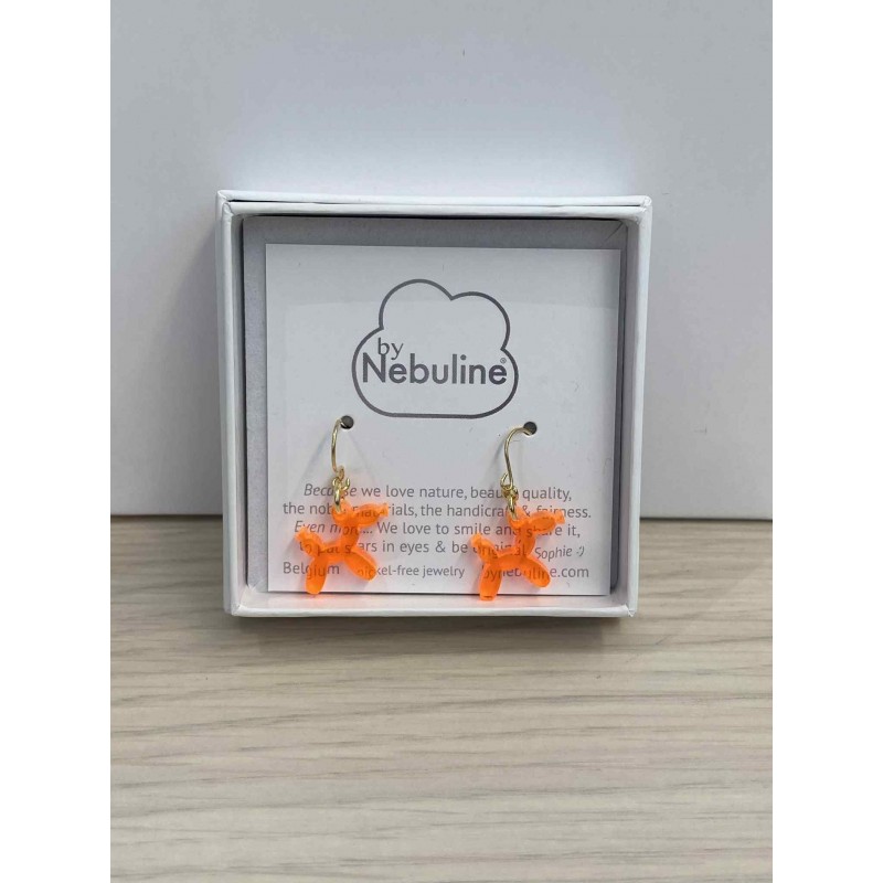 Boucles d'oreilles pendantes or et plexiglas - Chien orange Boucles d'oreilles pendantes or et plexiglas - Chien orange