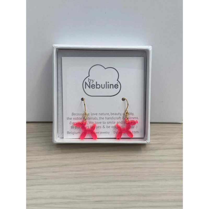 Boucles d'oreilles pendantes or et plexiglas - Chien rose Boucles d'oreilles pendantes or et plexiglas - Chien rose