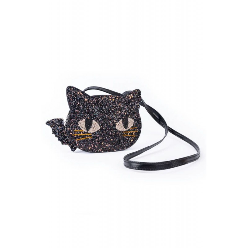 Sac à main noir à paillettes - Chat Sac à main noir à paillettes - Chat