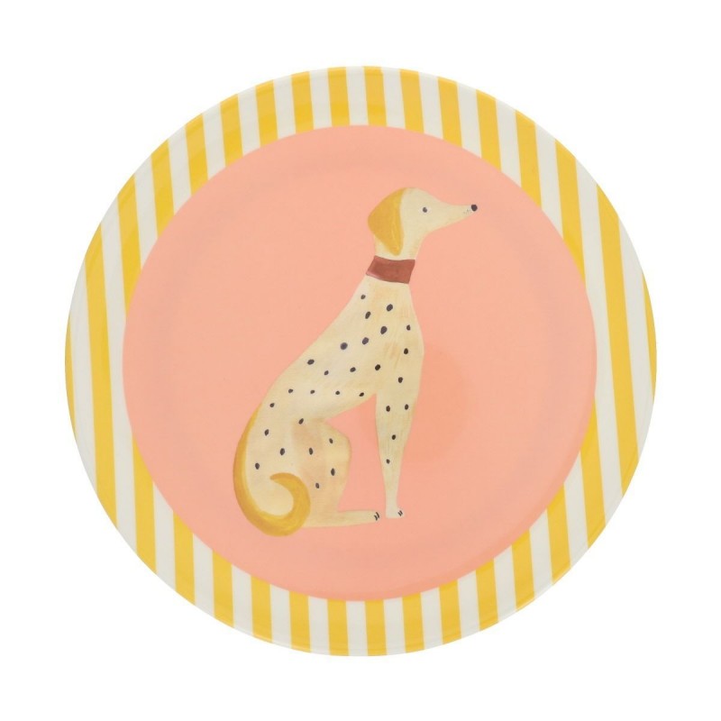 Assiette olympe rose et jaune rayée