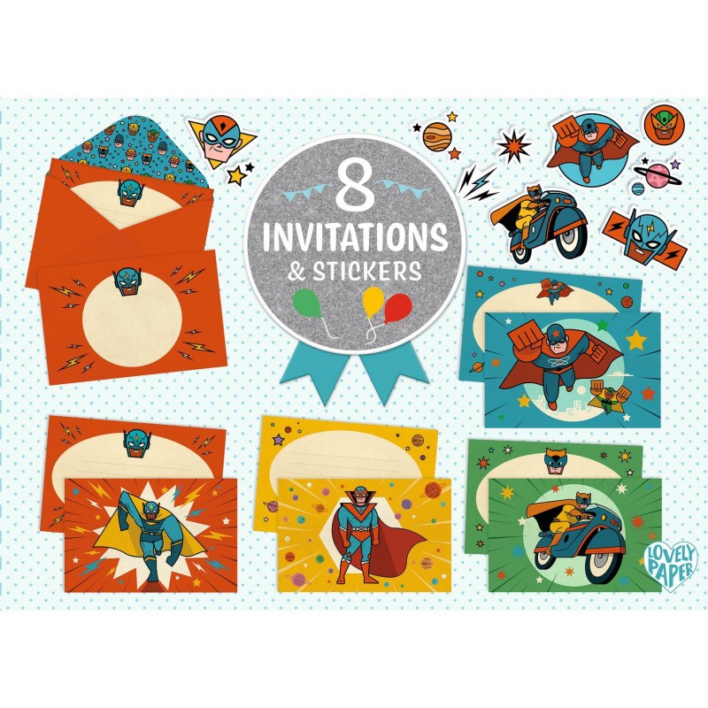 8 cartes d'invitations - super- héros 8 cartes d'invitations - super- héros