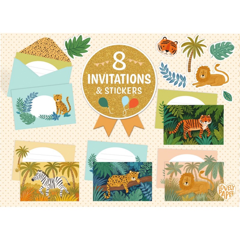 8 cartes d'invitations - Animaux de la jungle 8 cartes d'invitations - Animaux de la jungle