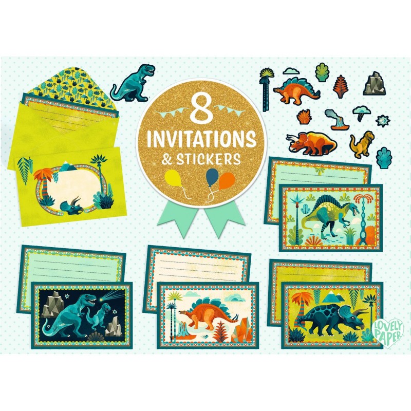 8 cartes d'invitations - Dinosaures 8 cartes d'invitations - Dinosaures