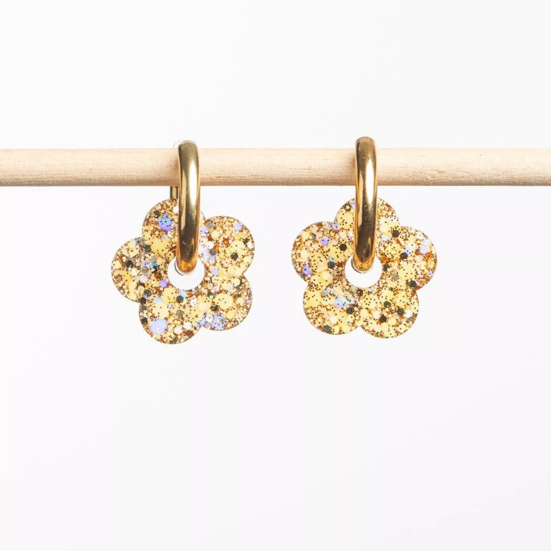 Boucles d'oreilles créole Fleur - Pêche champagne Boucles d'oreilles créole Fleur - Pêche champagne