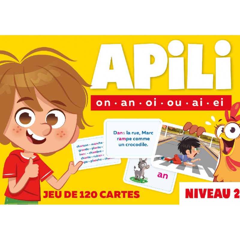 Apili - Jeu de 120 cartes - Niveau 2 : Les sons on, an, oi, ou, ai, ei Apili - Jeu de 120 cartes - Niveau 2 : Les sons on, an, oi, ou, ai, ei