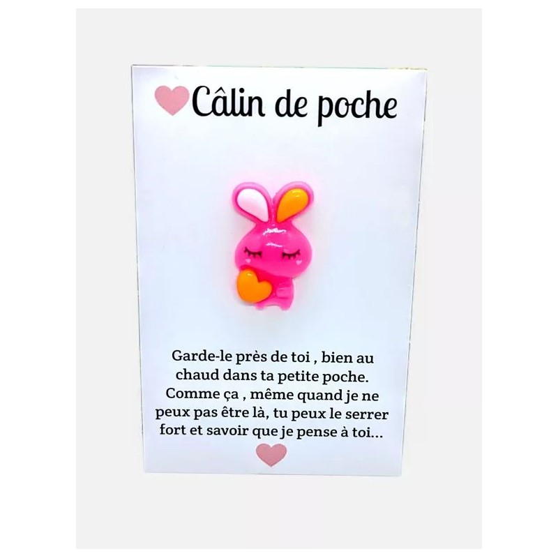 Carte Câlin de Poche - Lapin rose coeur