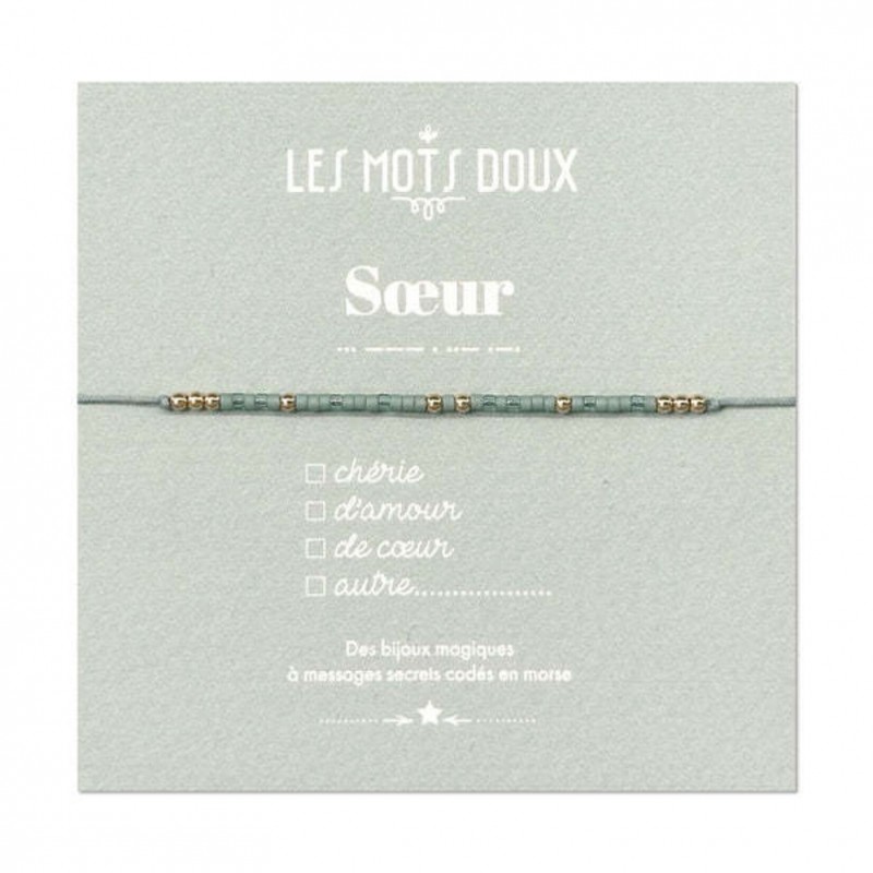 Bracelet codé morse - Soeur vert d'eau/or