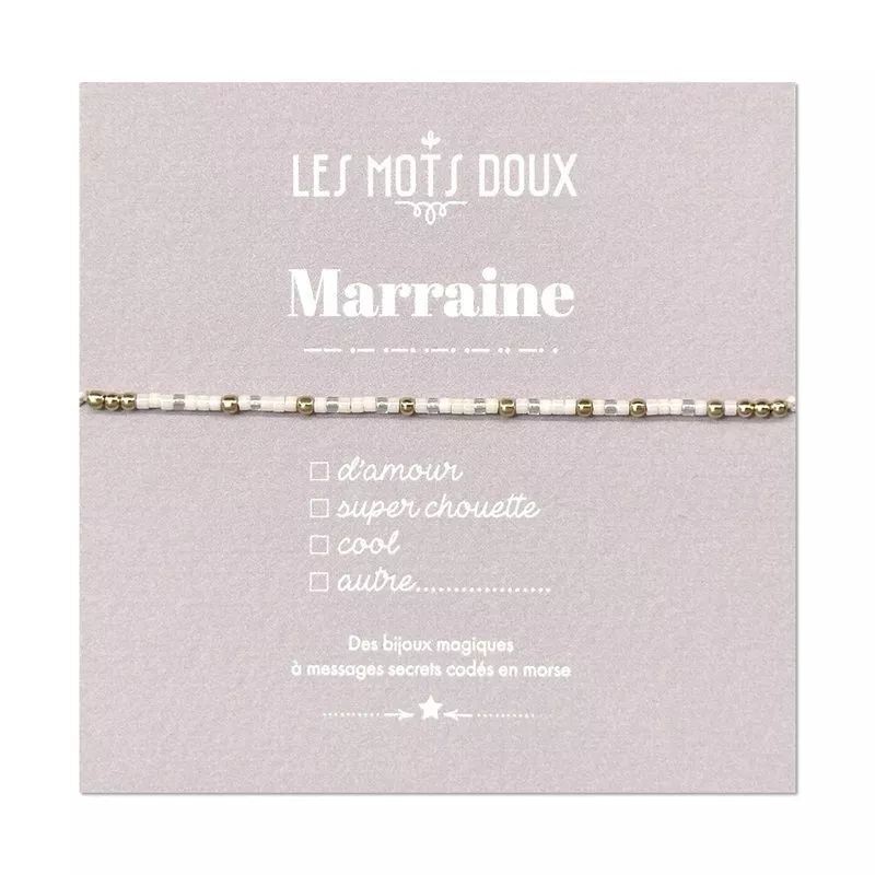 Bracelet codé morse - Marraine blanc irrisé/or
