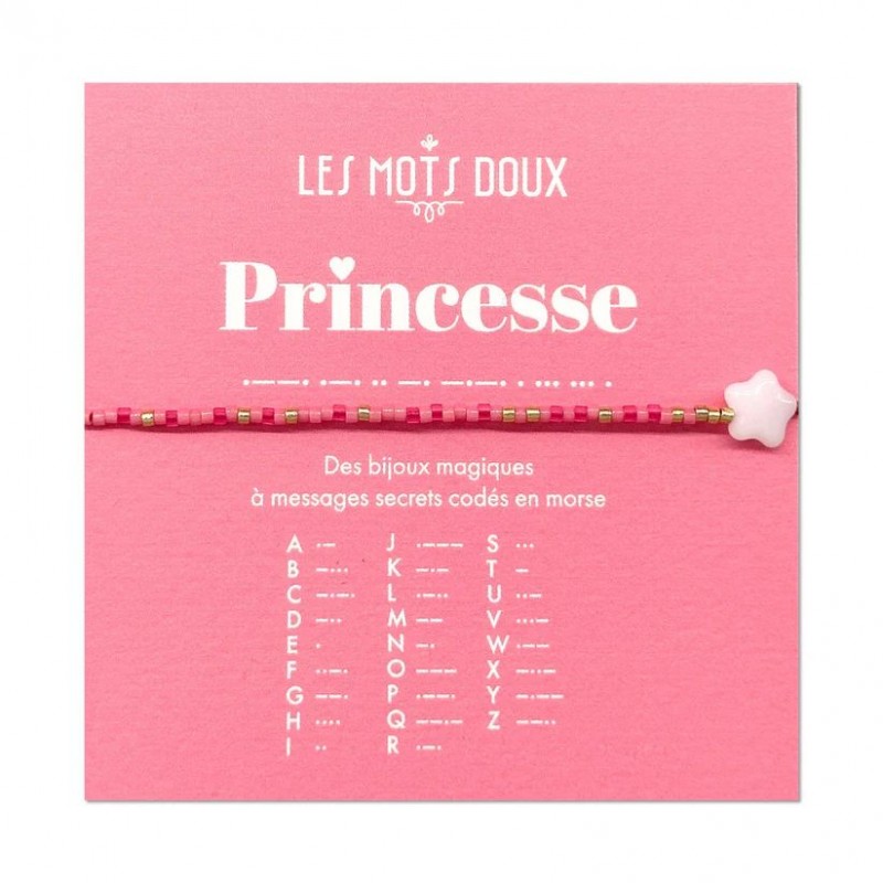 Bracelet enfant codé morse - Princesse rose candy/or