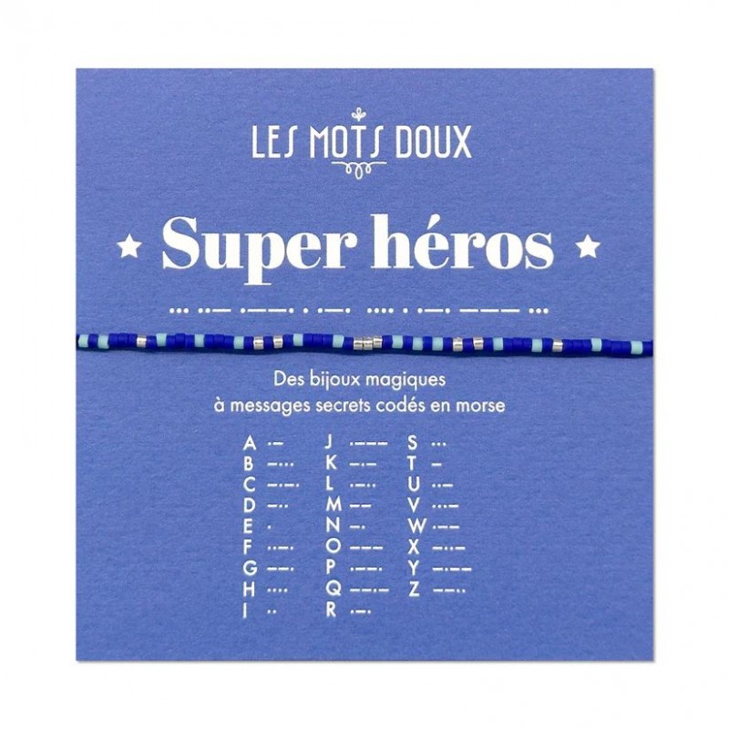 Bracelet enfant codé morse - Super héros cobalt/argent