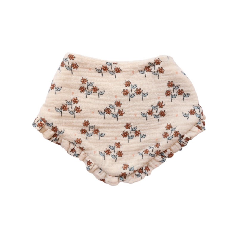 Bavoir bandana éponge fleuri ecru - À la cueillette