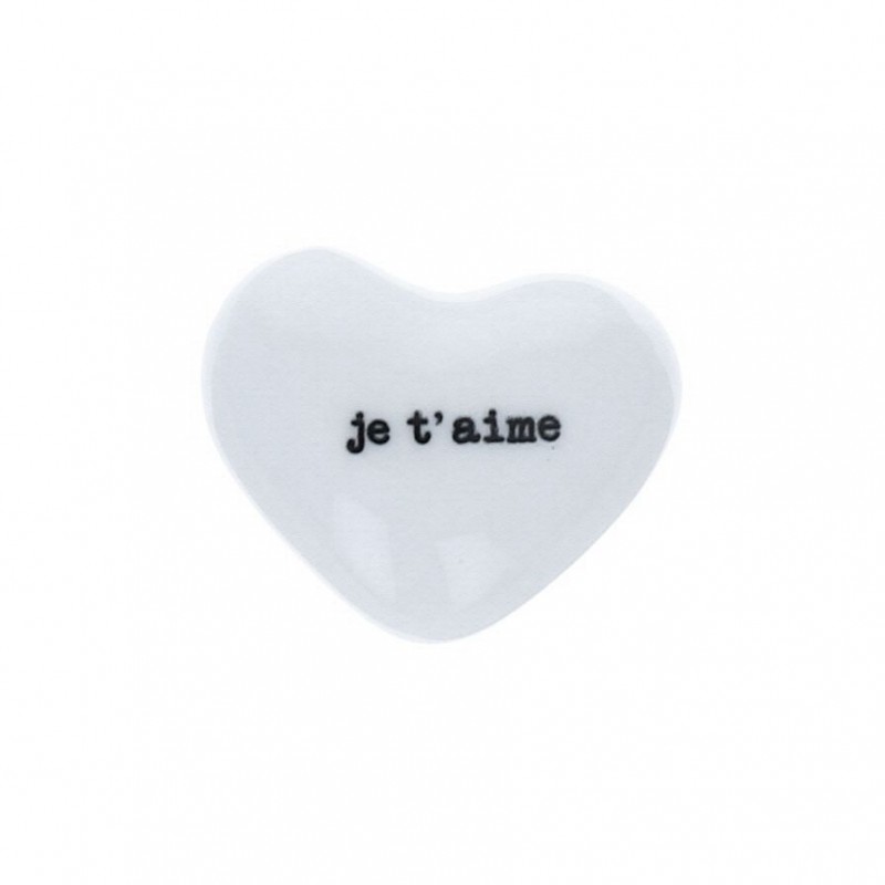 Cœur en céramique blanc et doré "Je t'aime"