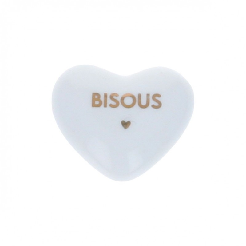 Cœur en céramique blanc et doré "Bisous" Cœur en céramique blanc et doré "Bisous"