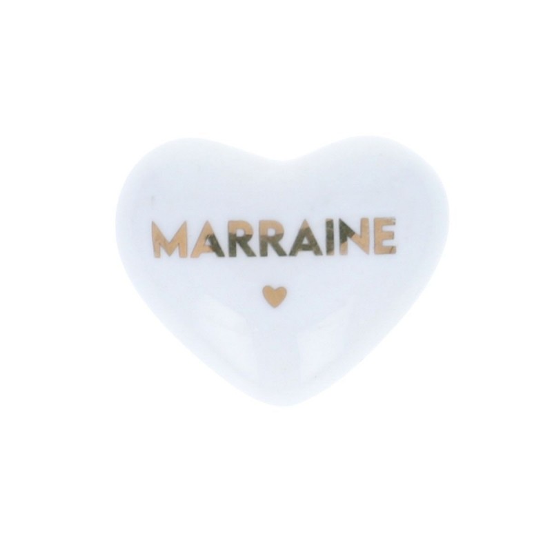 Cœur en céramique blanc et doré "Marraine" Cœur en céramique blanc et doré "Marraine"