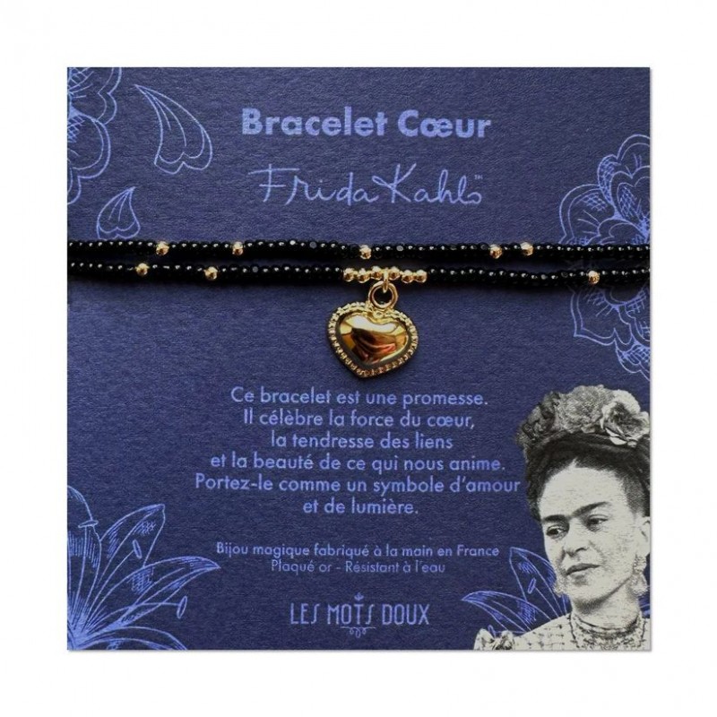 Bracelet breloque - Frida Kahlo coeur noir/doré Bracelet breloque - Frida Kahlo coeur noir/doré