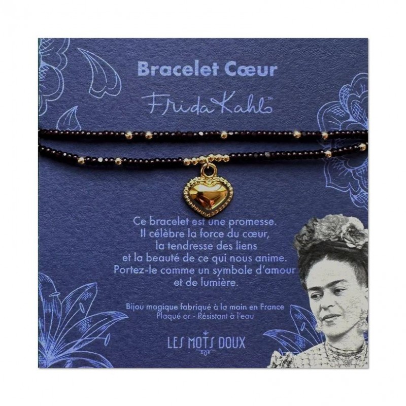 Bracelet breloque - Frida Kahlo coeur prune/doré Bracelet breloque - Frida Kahlo coeur prune/doré