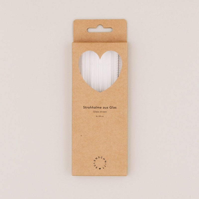 Set de 4 pailles en verre Coeur blanc - 20 cm