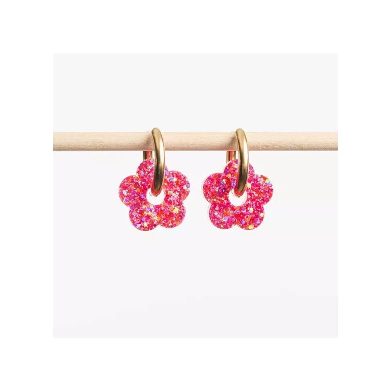Boucles d'oreilles créoles Fleur - Mix Fuchsia