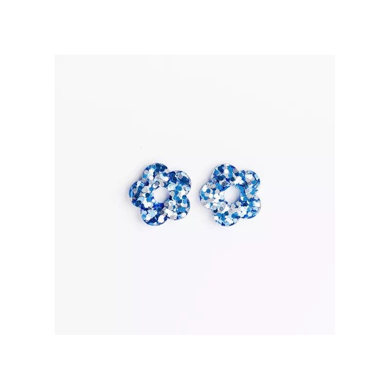 Boucles d'oreilles créoles Fleur - Winter Blue