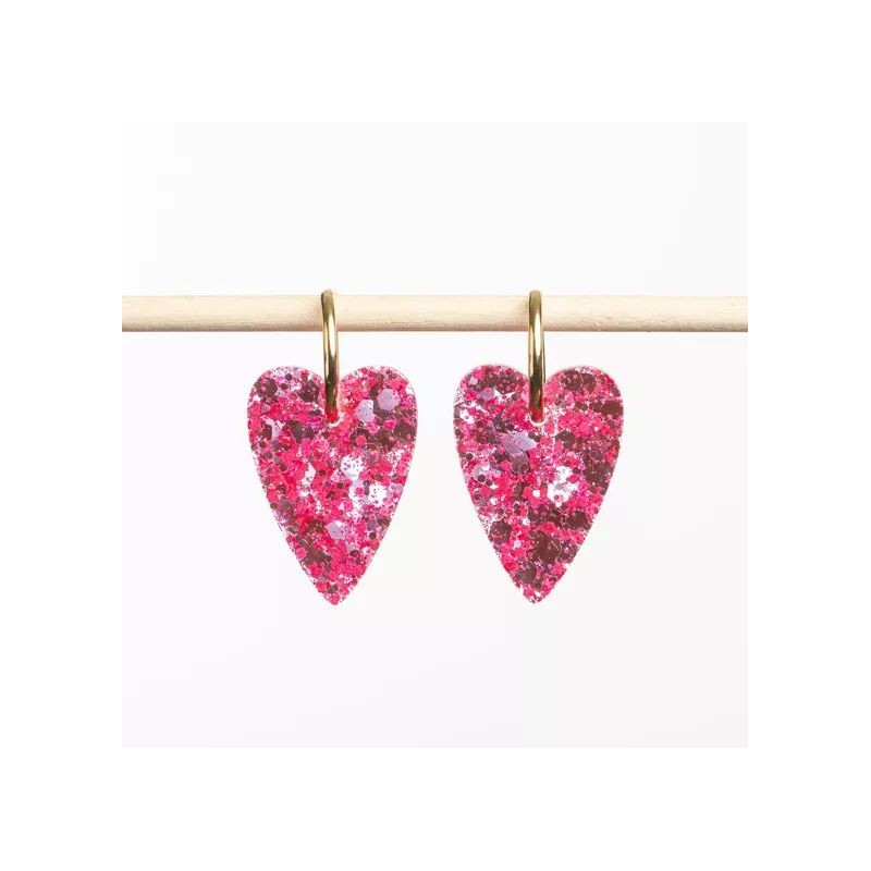 Boucles d'oreilles coeur - Rouge rose