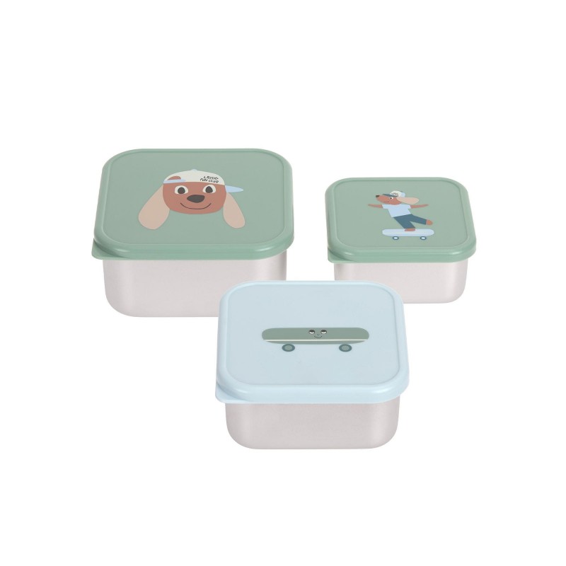 Lot de 3 boites à goûter inox - Tiny team chien