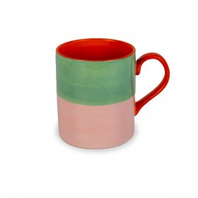 Mug en grès - vert et rose