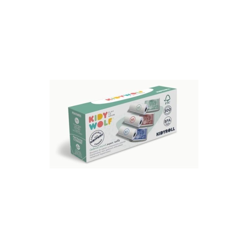 Kidyroll - 5 rouleaux de papier thermique couleurs pour Kidyprint