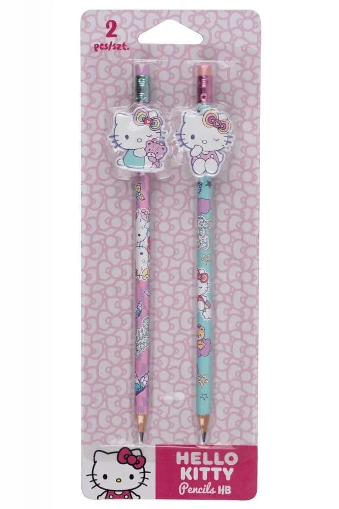 Lot de 2 crayons Hello Kitty - Rose/bleu