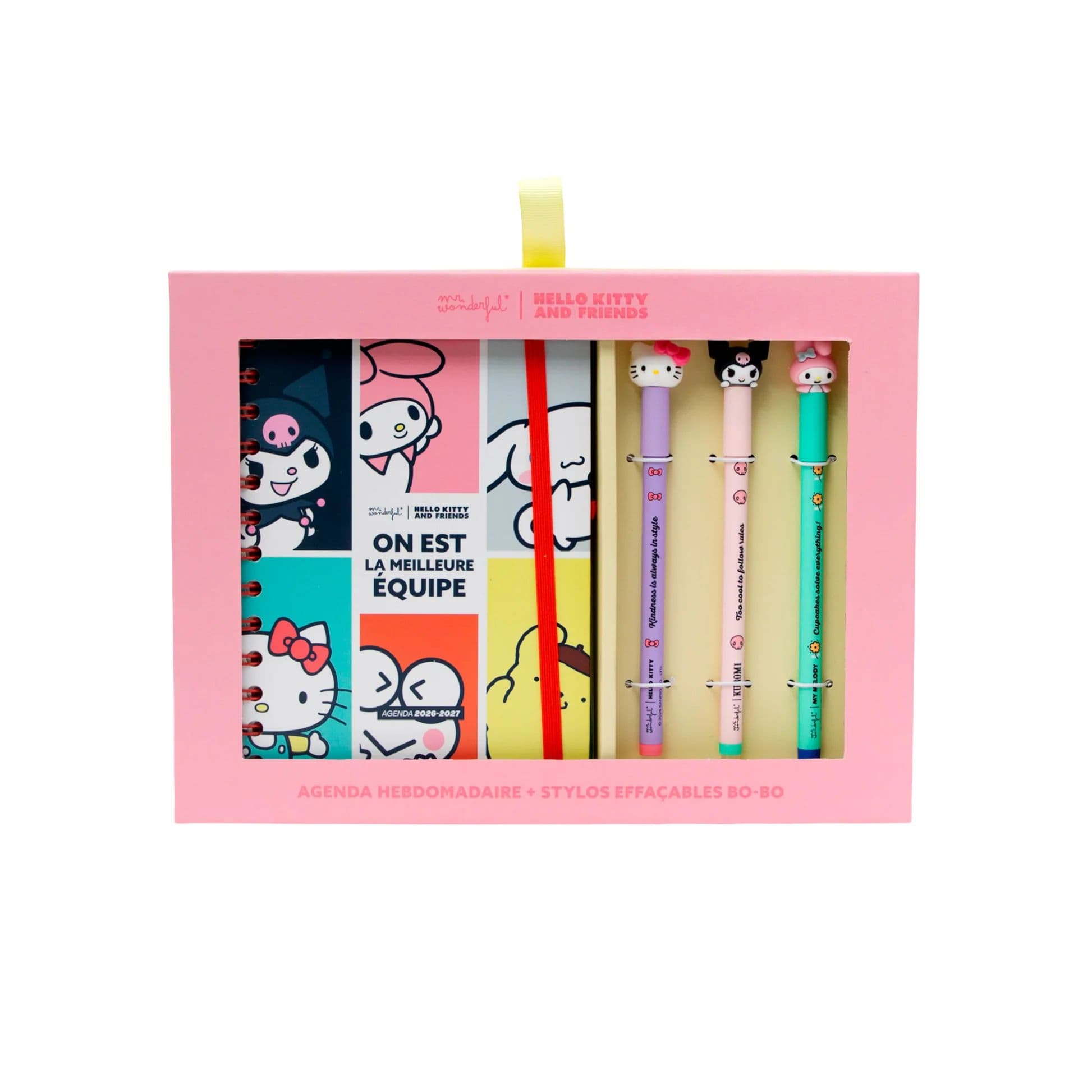 Kit Agenda 2026-2027 hebdomadaire + 3 bo-bo Hello Kitty - On est la meilleure équipe