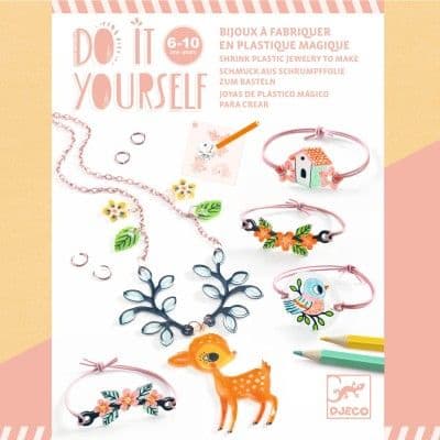 Bijoux à fabriquer en plastique magique DIY - Le faon et l'oiseau