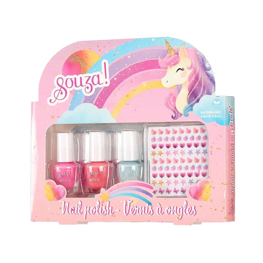 Set de 3 vernis à ongles et autocollants - Licorne
