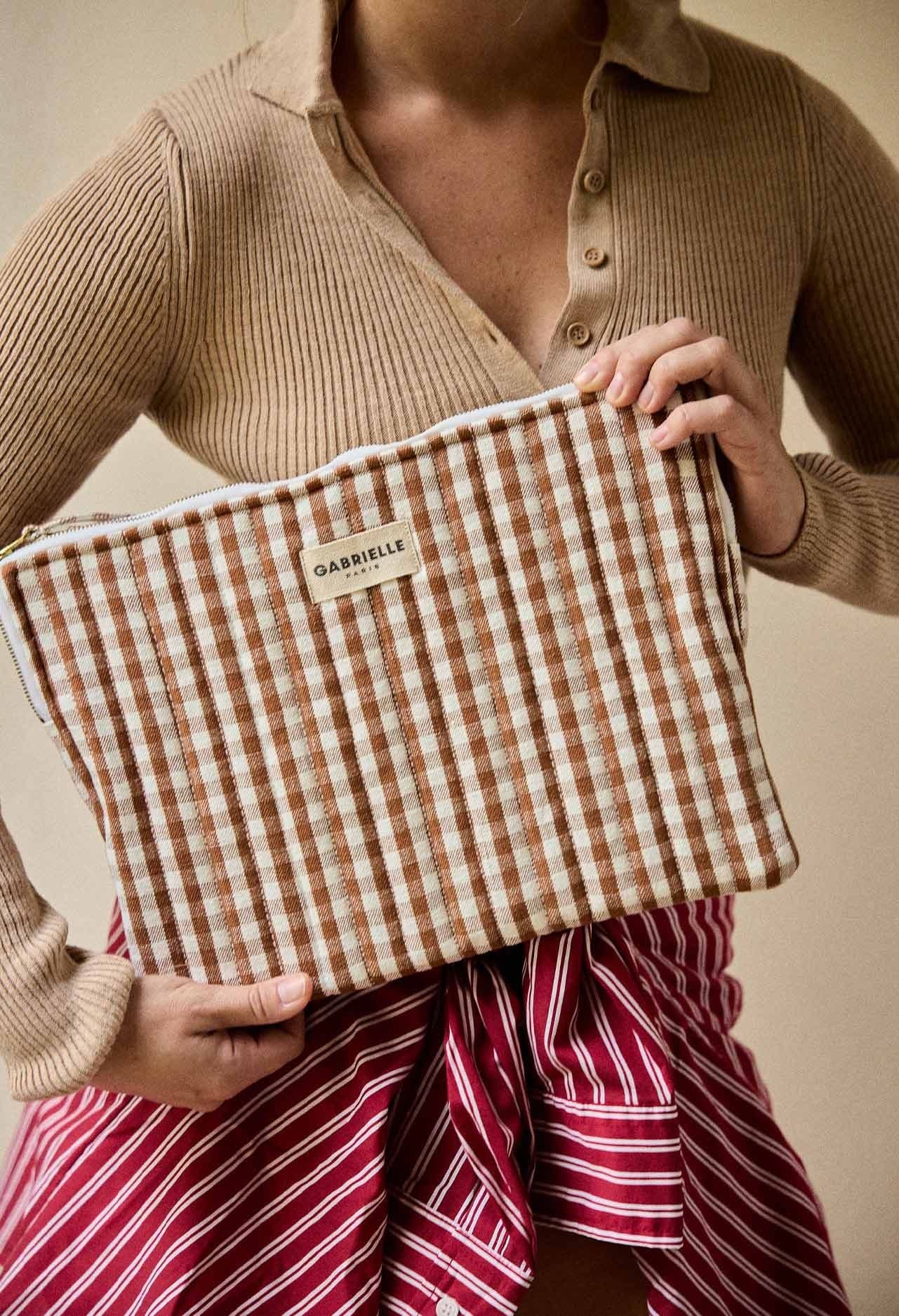 Pochette ordinateur - Vichy moka
