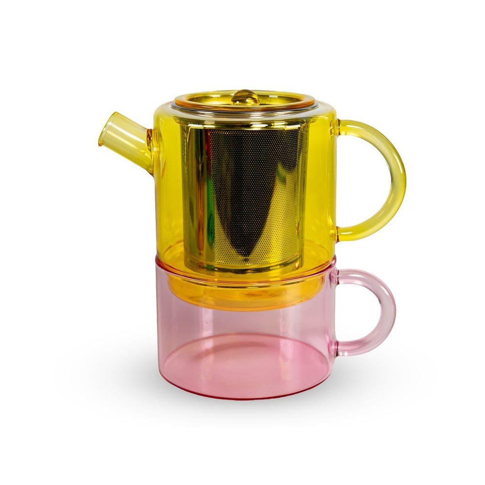 Théière "Tea for one" - Jaune et rose